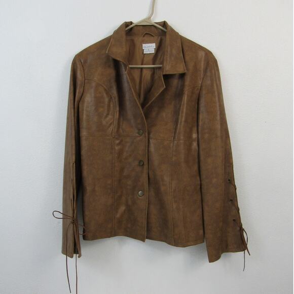 Charlotte Russe Large Tan Vintage Y2K Vegan Leather Jackets Lace Tie Sleeves - Picture 1 of 11